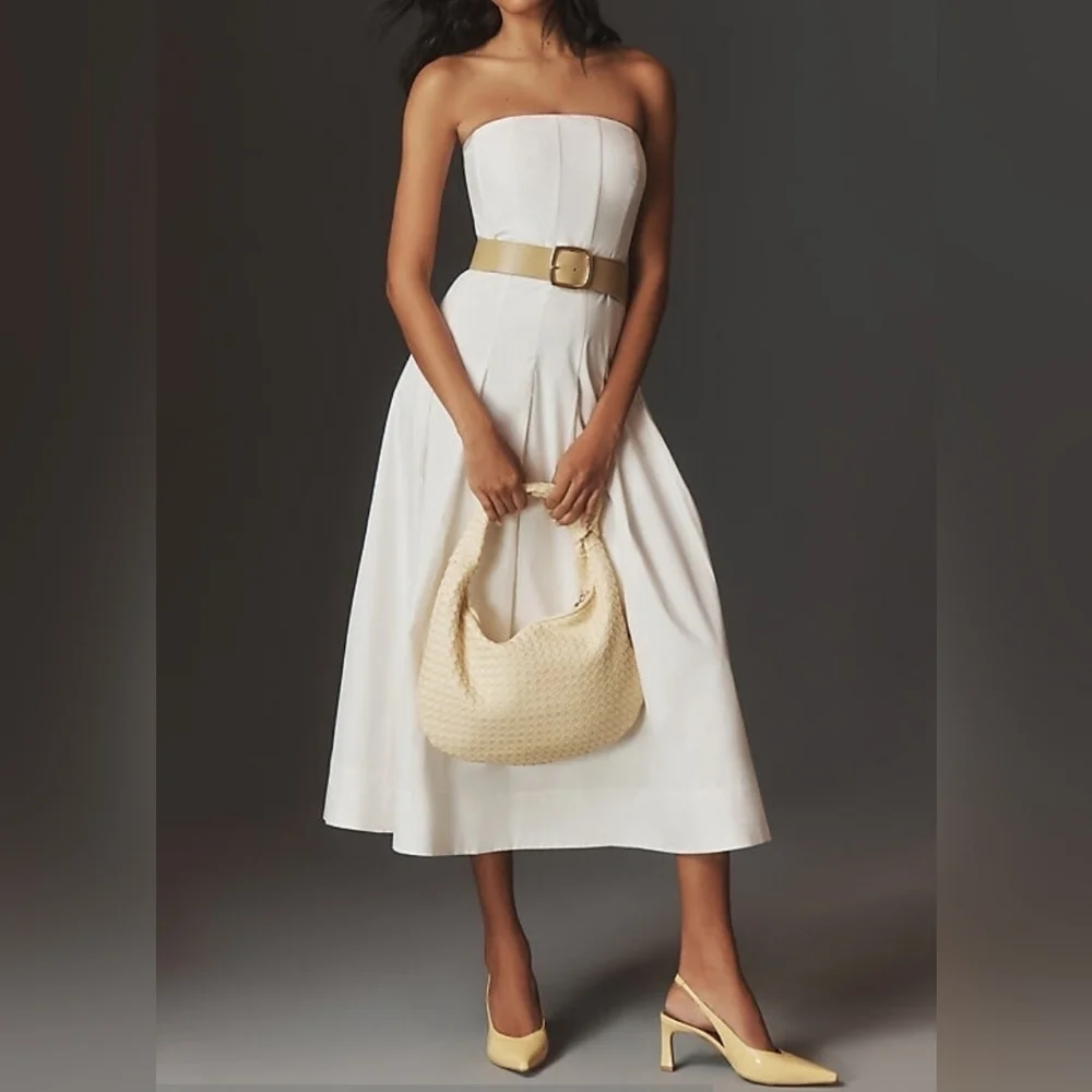 Mare Mare x Anthropologie White Strapless Seamed A-Line Midi Dress, XL